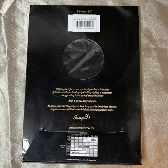 Honey Birdette Black & Gold Ondine Thigh High Suspender Stockings - Picture 2 of 2